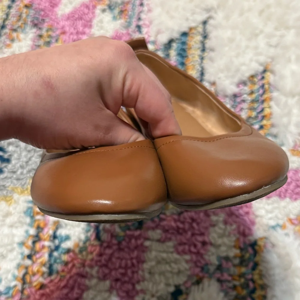 Danielle Scrunch Ballet Flats Memory Foam Insole Cognac Tan Flexible Outsole